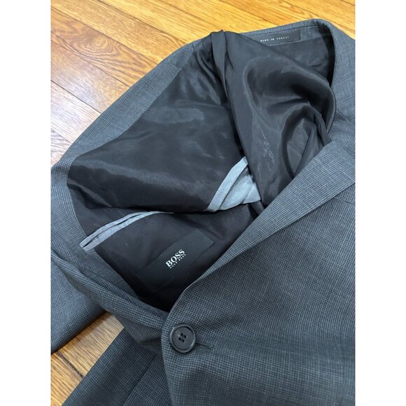 Hugo Boss Mens Blazer Jacket Sz 40L Gray Wool Houndstooth 2 Button Sport Coat - Picture 5 of 9